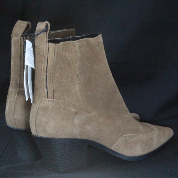 NEW ZARA CAMEL SUEDE WESTERN STYLE COWBOY ANKLE BOOTS SZ 39 - Picture 1 of 6